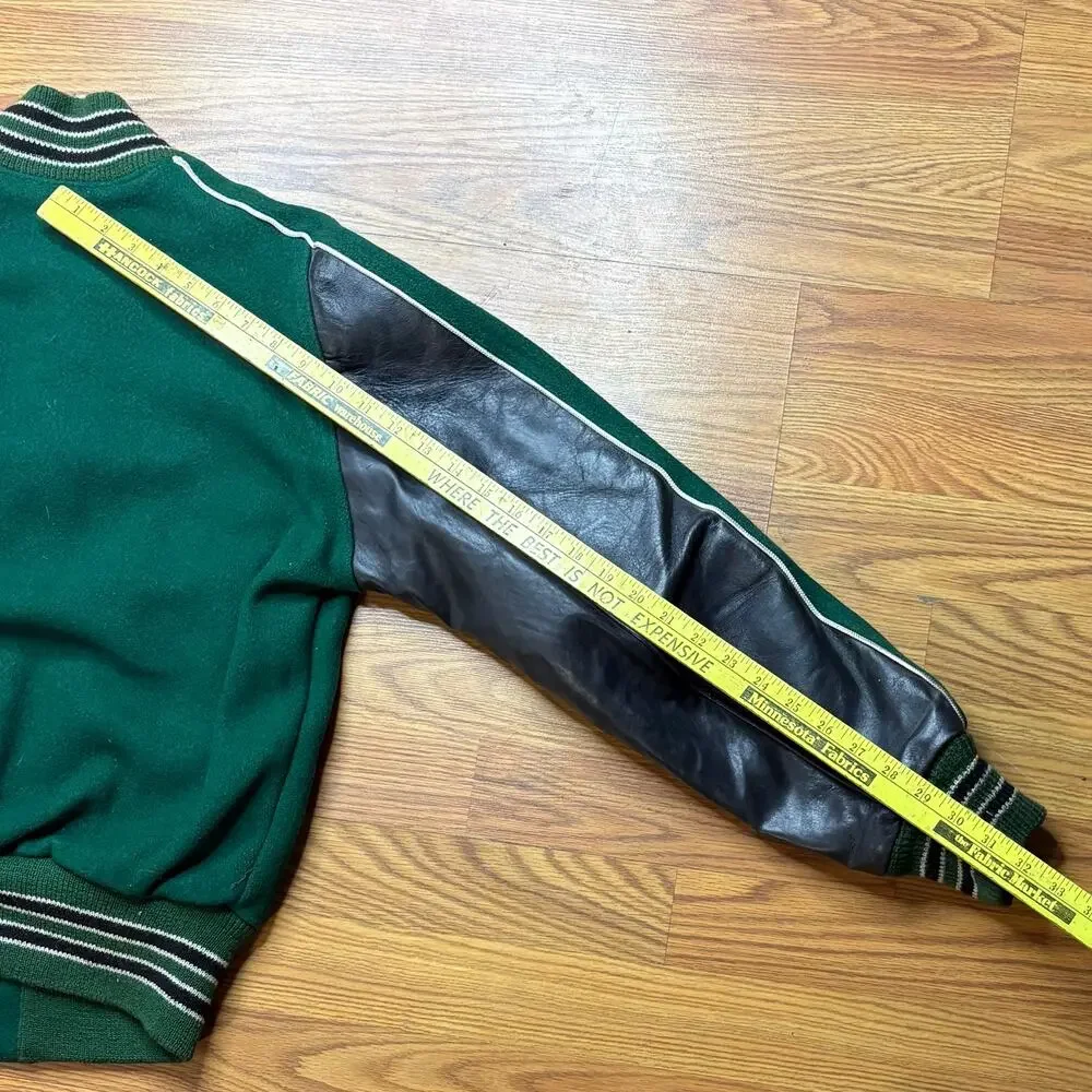 Vintage Kaye Bros Green Wool Leather Sleeve Varsity Letterman Jacket USA M
